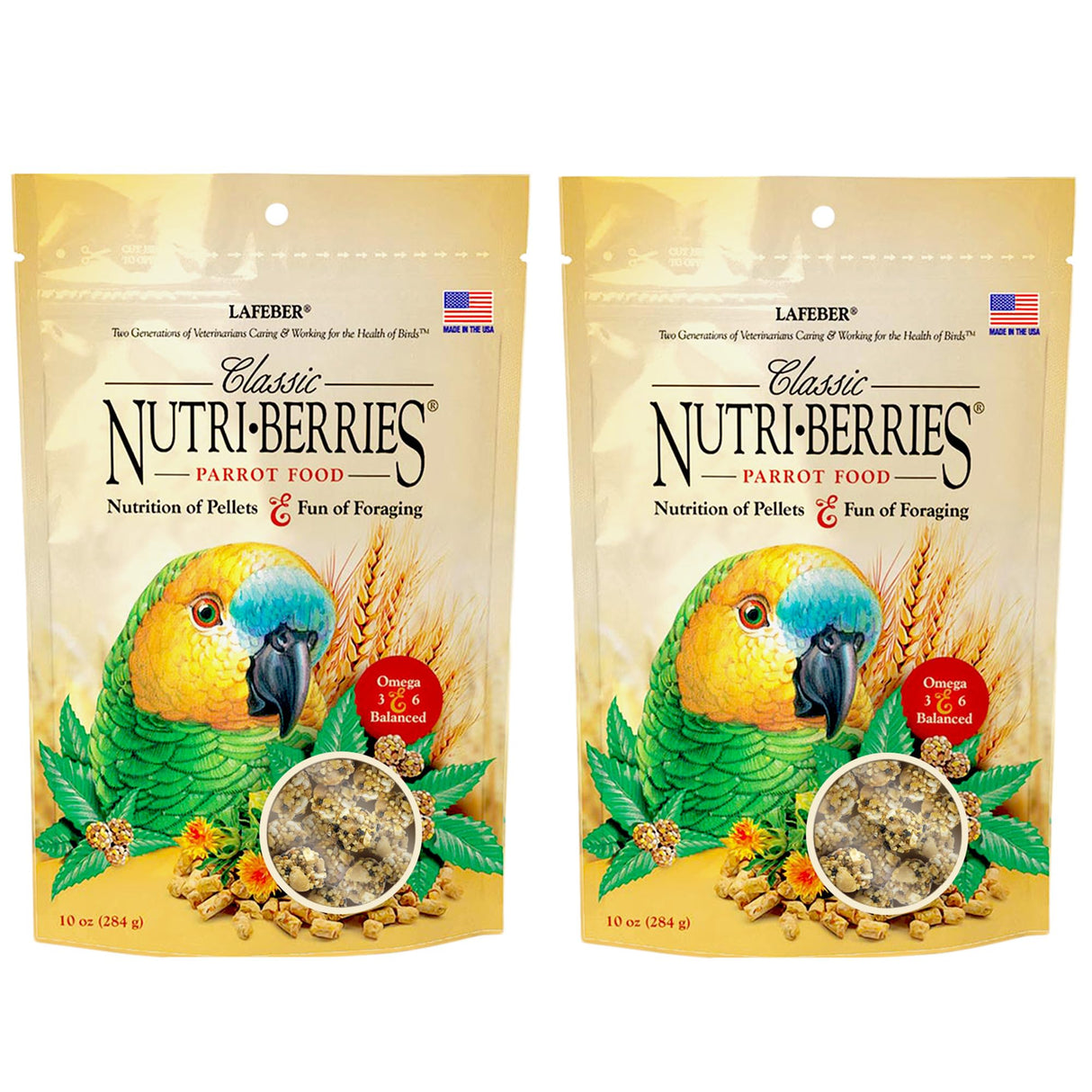 LAFEBER'S Classic Nutri-Berries Pet Bird Food, Made with Non-GMO and Human-Grade Ingredients, for Parrots (10 oz Pack of 2)