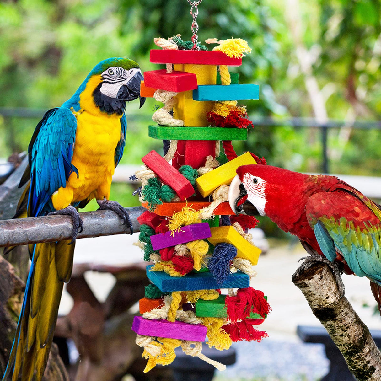 Extra Large Natural Wood Bird Toys for Macaws, African Grey, Amazon Parrots Gifts