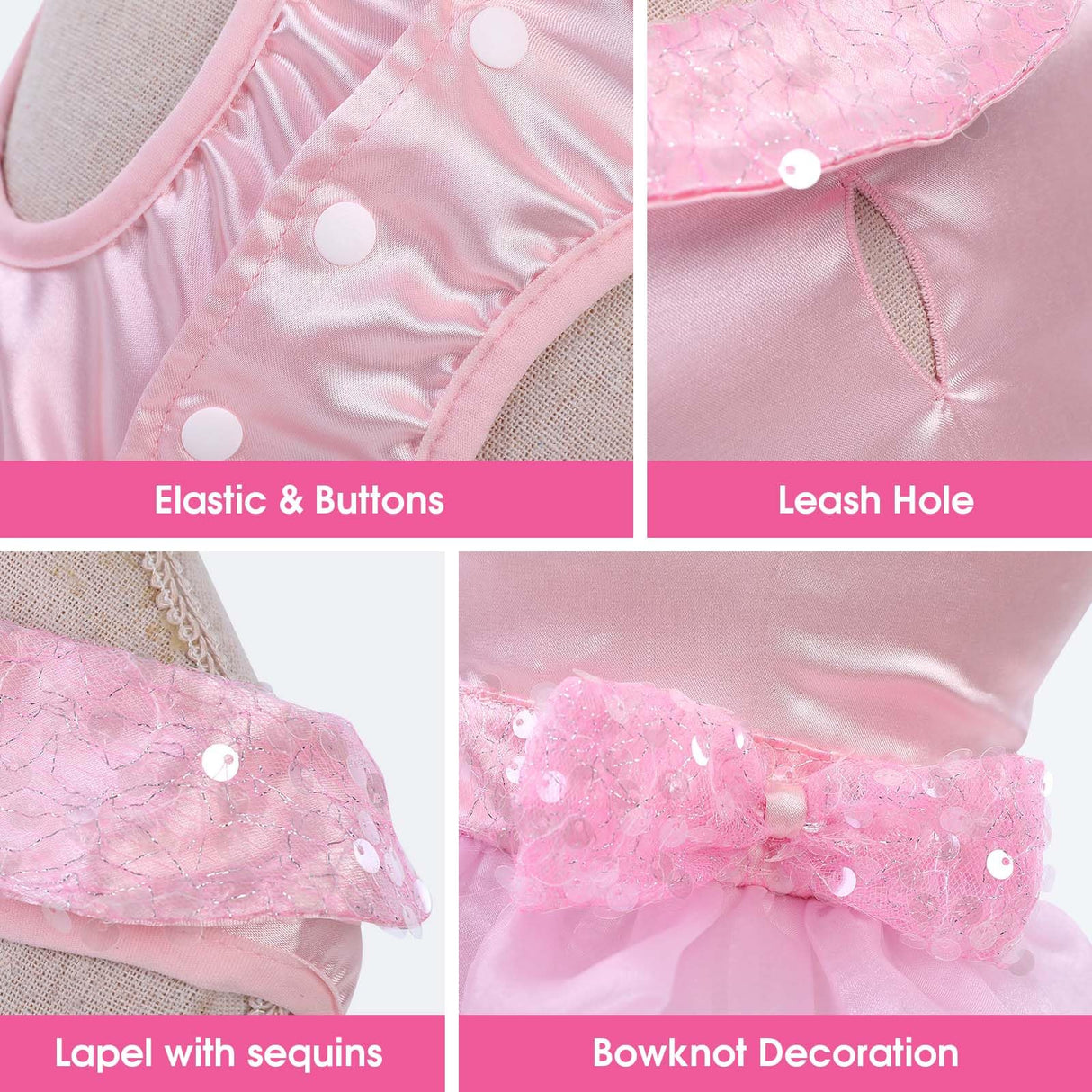 ASENKU Dog Dress, Dog Wedding Dress Skirt with Detachable Hemline, Princess Lace Puppy Christmas Birthday Party Outfit Formal Costume with Sequins Bow for Small Dogs (Pink, X-Small)