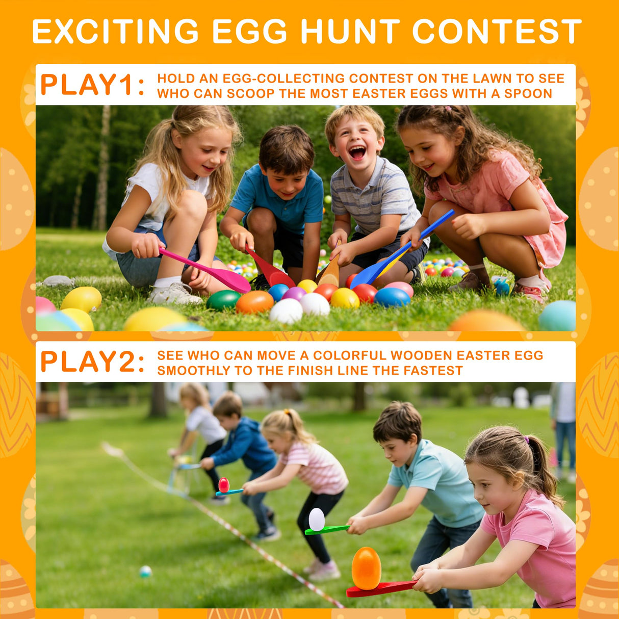 TOPLEE 20 Pcs Easter Egg and Spoon Race Game Set, 10 Players Balance Relay Easter Games Include 10 Eggs and Wooden Spoons for Kids Family Carnival Sports Outdoor Games Holiday Birthday Party Supplies