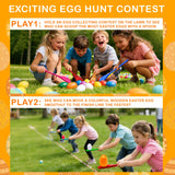 TOPLEE 20 Pcs Easter Egg and Spoon Race Game Set, 10 Players Balance Relay Easter Games Include 10 Eggs and Wooden Spoons for Kids Family Carnival Sports Outdoor Games Holiday Birthday Party Supplies