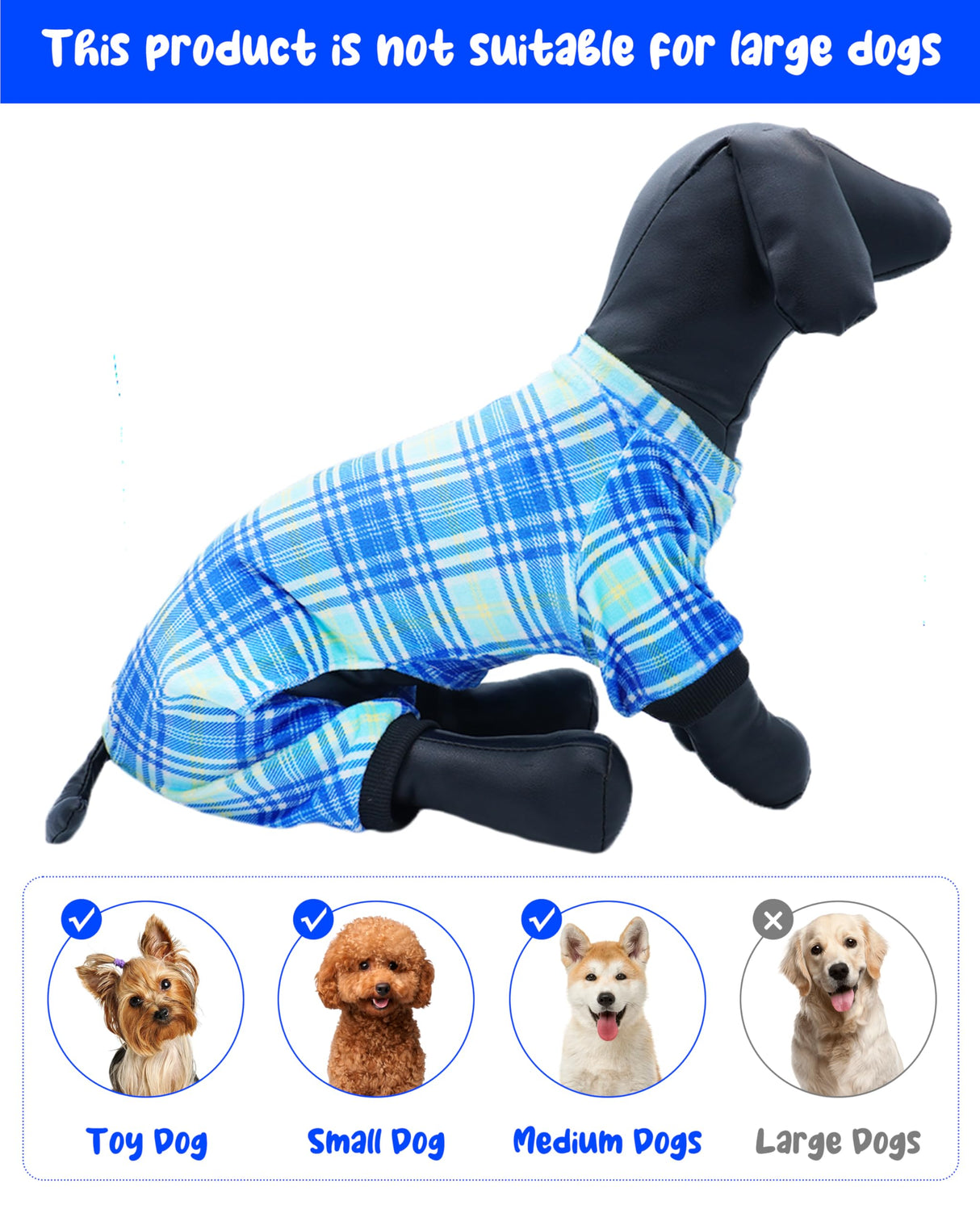PET SHOW 4 Pack Small Dog Pajamas Cute Dinosaur Monster Clothes for Medium Dogs Soft Stretchy PJs Plaid Jumpsuit Puppy Tie Dye Onesies Outfits with Sleeve Pets Dachshund Costume(XXL, Blue for Boys)