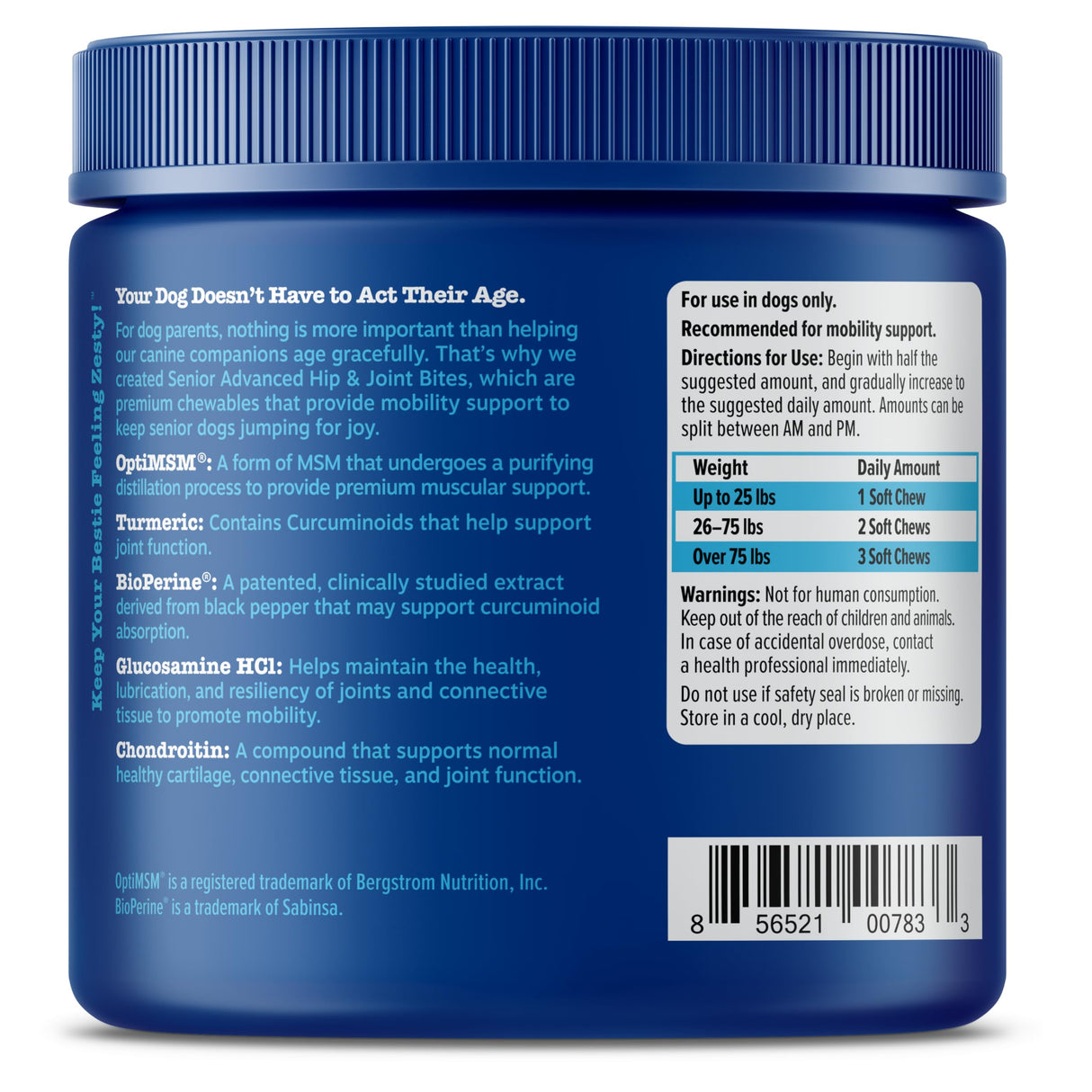Zesty Paws Mobility Bites Joint Supplement for Dogs - Soft Chews with Glucosamine for Dogs, Chondroitin, & MSM + Vitamins C and E - Adv Chicken - 90 Count