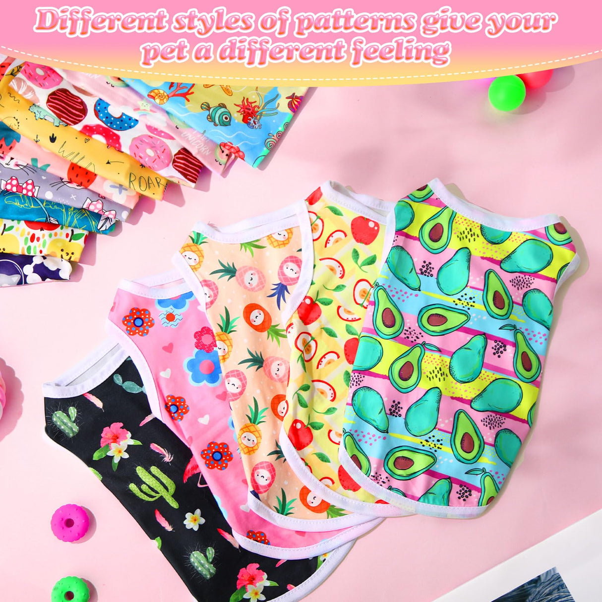 Yeyeplum 42 Pcs Dog Shirts Sleeveless, Soft Breathable Summer Puppy Clothes, Cute Printed Pet T-Shirt Vest Bulk Pack for Small Medium Large Dogs Pet Cat Hawaiian Clothing Daily Wear(M)