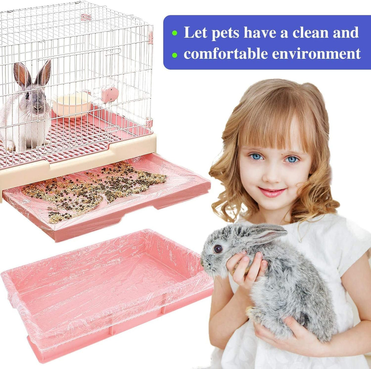 100 pcs Disposable Cage Liners, Clear Plastic Rabbit Cage Liner Bag, Universal Toilet Film for Bunny, Hamster, Totoro, Hedgehog, Guinea Pig and Small Animals (100pcs, 47in)
