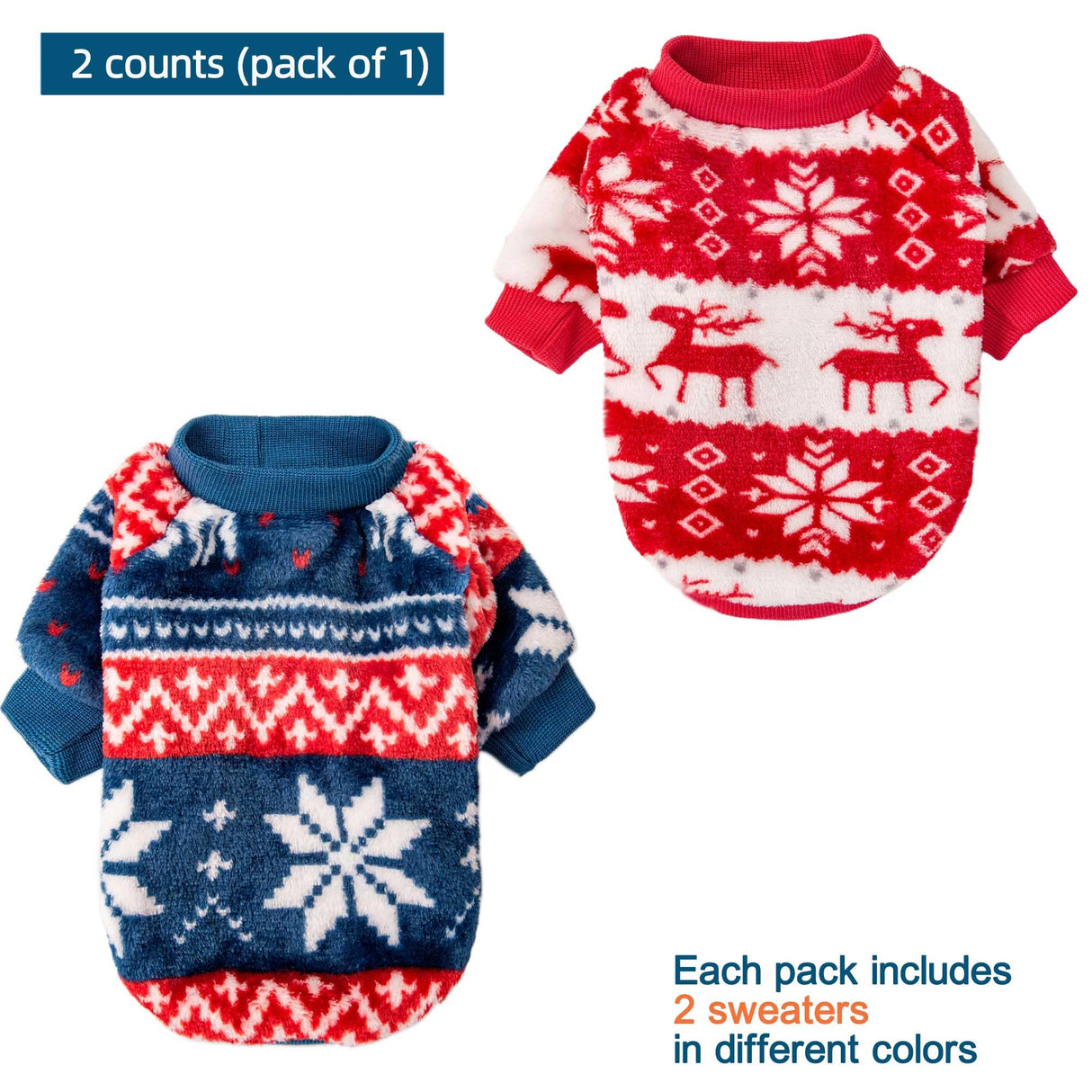 Algudbilt Dog Sweater | 2-Pack Clothes Jackets XXS - XXL for Small Dog Breed (Male & Girl), Super Soft Winter Coats Sweaters for Dogs and Cats, Pet Apparel Outfits (Red,Blue, XX-Large)