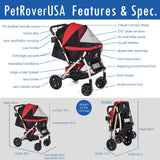 HPZ Pet Rover XL Extra-Long Premium Heavy Duty Dog/Cat/Pet Stroller Travel Carriage with Convertible Compartment/Zipperless Entry/Pump-Free Rubber Tires for Small, Medium, Large Pets (Red 2nd-Gen)