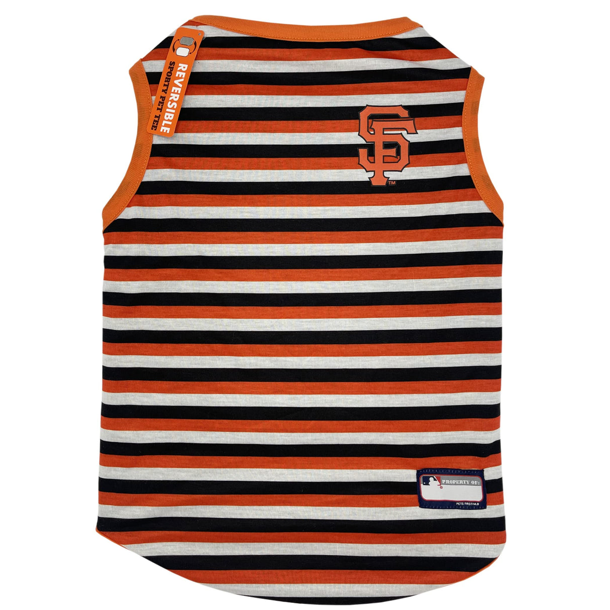 Pets First MLB SAN Francisco Giants Reversible T-Shirt, Small for Dogs & Cats. A Pet Shirt with The Team Logo; Stripe Tee Shirt on one Side; Solid Design on The Other Side!, Team Color, (SFG-4158-SM)