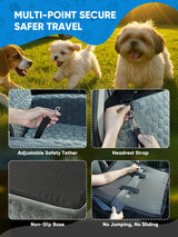 Sniffury Dog Car Seat for Small/Medium Pets, Adjustable Booster Seat with Safety Leash, Washable Cover & Storage Pockets (Up to 35 lbs, Gray)