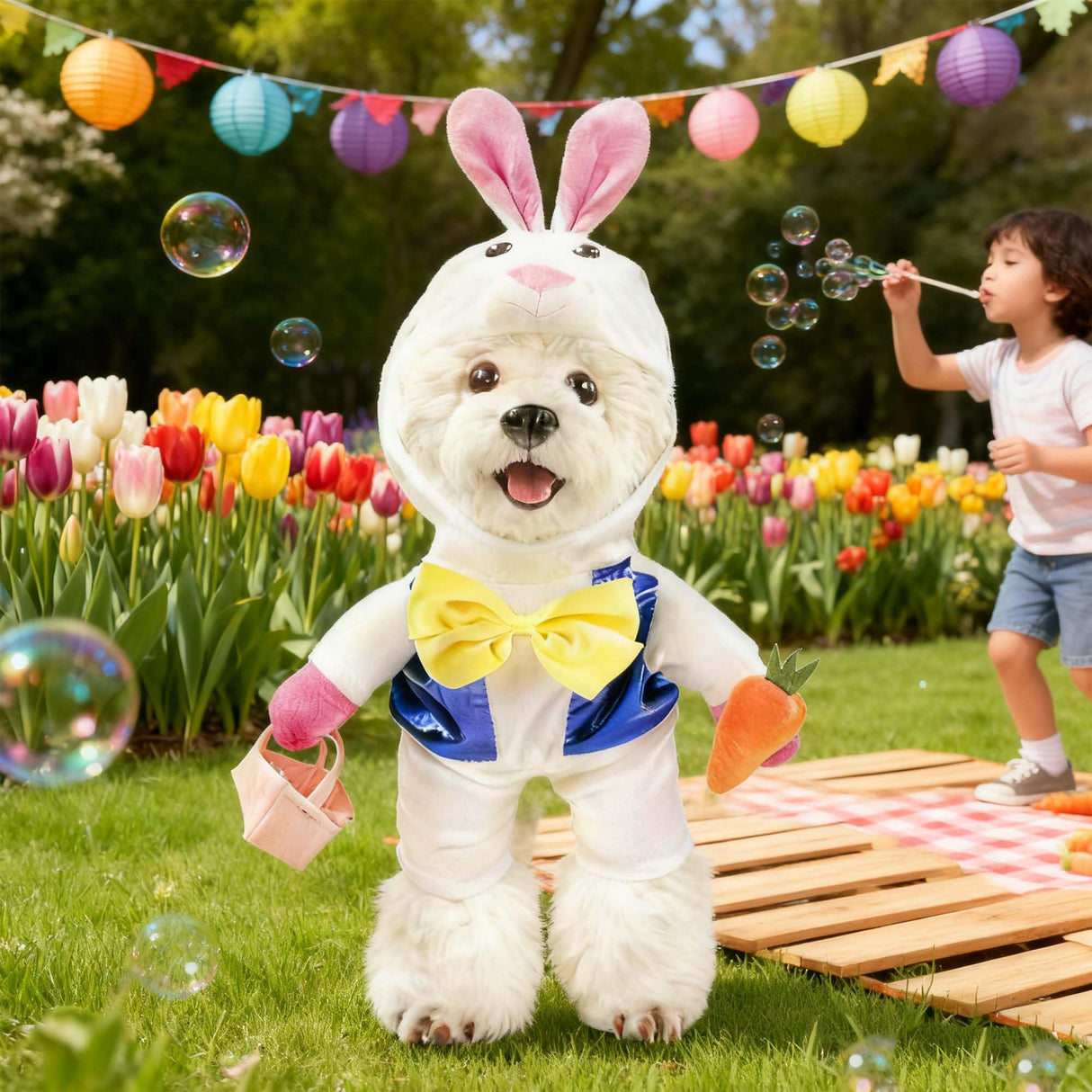 MuYaoPet Easter Bunny Dog Costume,3D Pet Rabbit Hat with Ears,Funny Cat Clothes Halloween Eater Party Mascot Outfit for Small Medium Dogs,Easter Egg Hunt Photo Props,L