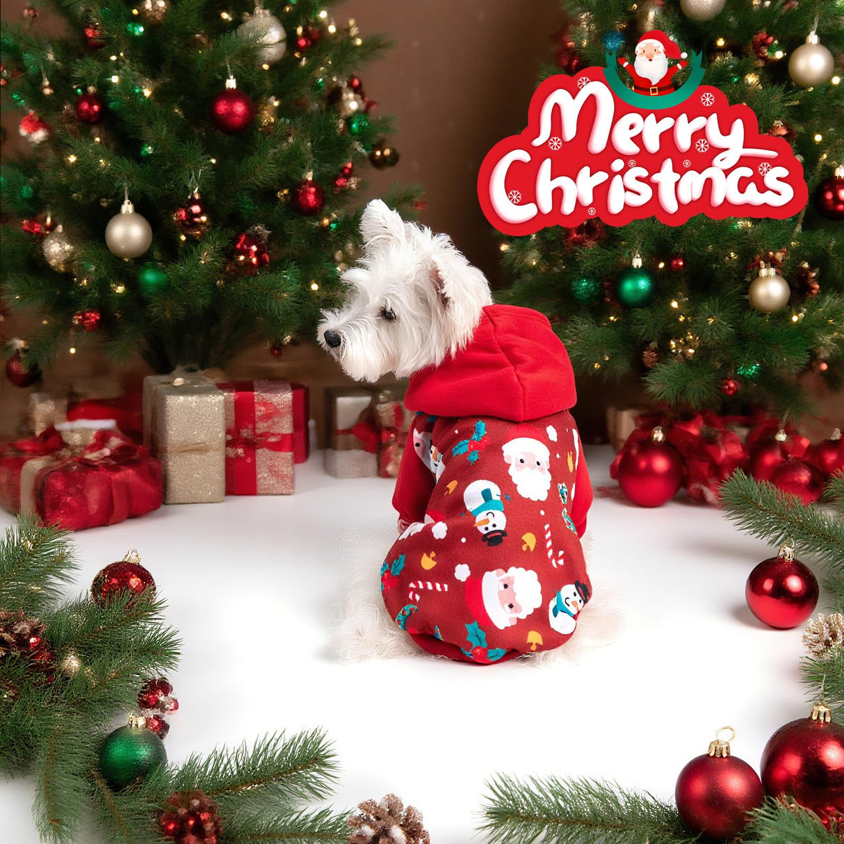 EXPAWLORER Christmas Dog Hoodie,Soft Dog Sweater,Winter Autumn Fleece Sweatshirt with Pattern,Pet Clothes Outfits for Puppy,Cat, Small Medium Large Dogs