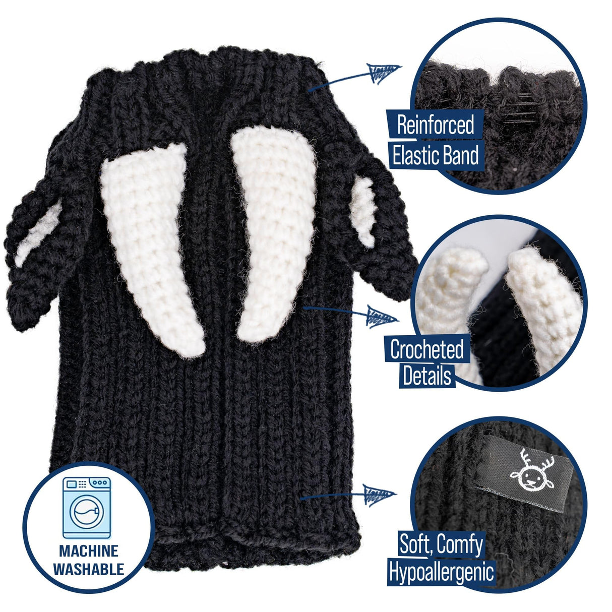Zoo Snoods Bull Costume - Warm Knit Cow Dog Snood Wrap for Pets, Neck Ear Cover Protection for Halloween Winter (Small)