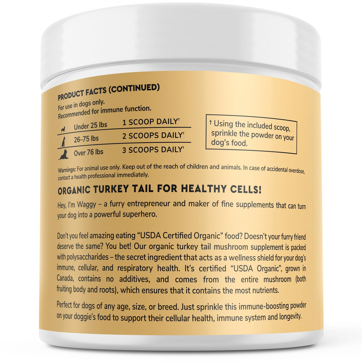 Wonder Paws Organic Turkey Tail Mushroom for Dogs – Powerful Turkey Tail for Dogs Mushroom Powder for Immunity, Respiratory, Digestion & Cellular Health–with Beta Glucans & Polysaccharides- 2.12 oz