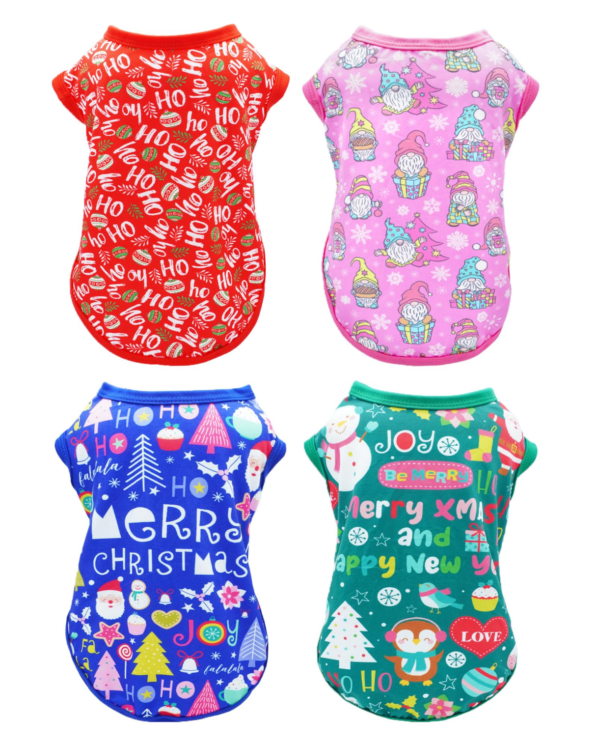 PET SHOW 4 Pack Christmas Dog Shirts for Extra Large Dogs Tank Top Tee Red Green Xmas Santa Gnome T-Shirts Pets Holiday Party Sleeveless Vest Dog Clothes Boys Girls(XXX-Large)