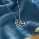 Custom Necklace with Picture Inside Personalized Pet Photo Projection Necklace Dog Cat Paw Pendent Necklace Customized Picture Memorial Jewelry Gifts (Silver)