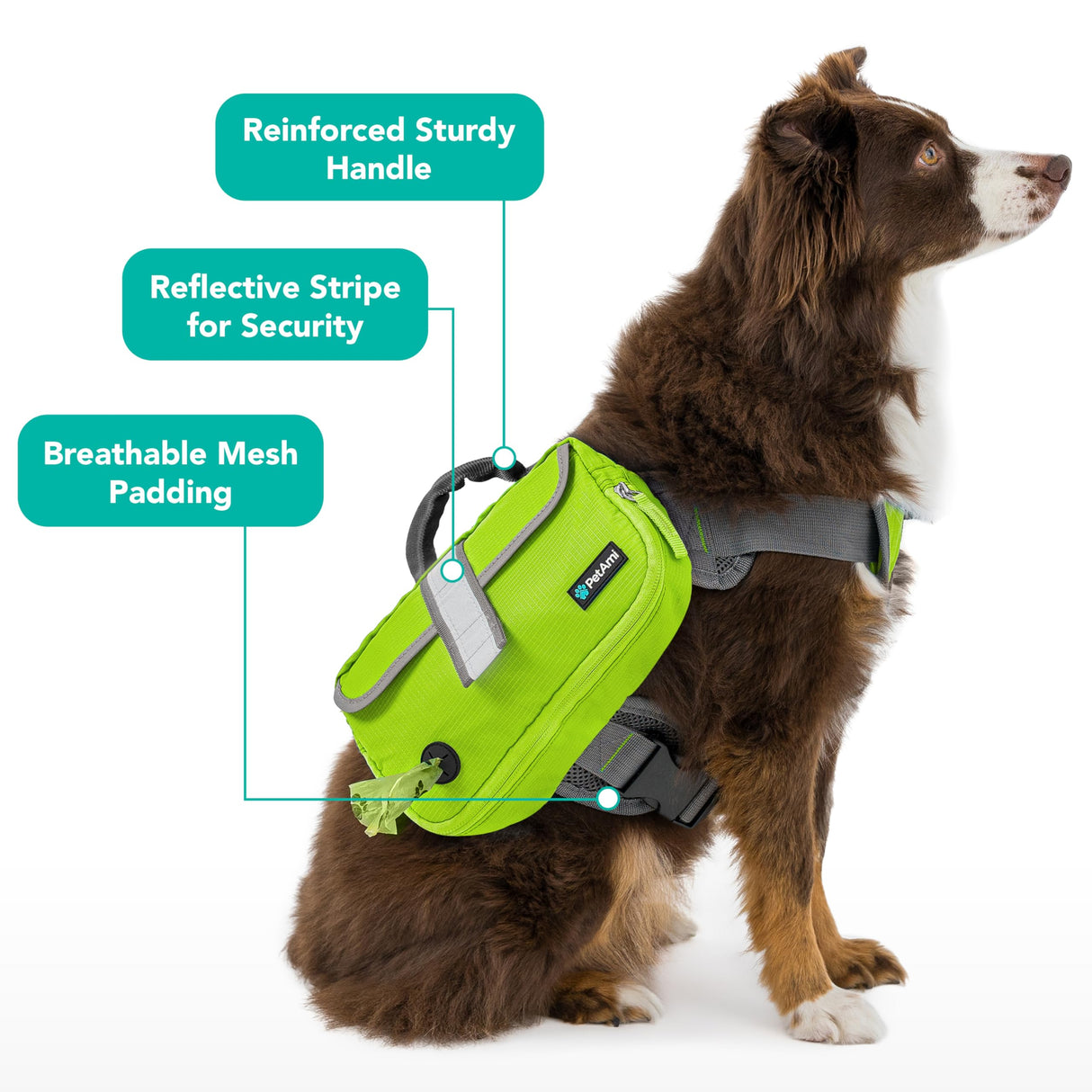 PetAmi Dog Backpack for Medium & Large Dogs, Saddle Bag for Dogs to Wear for Hiking, Pet Backpack Harness Dog Pack with Reflective Side Pockets for Walking Running