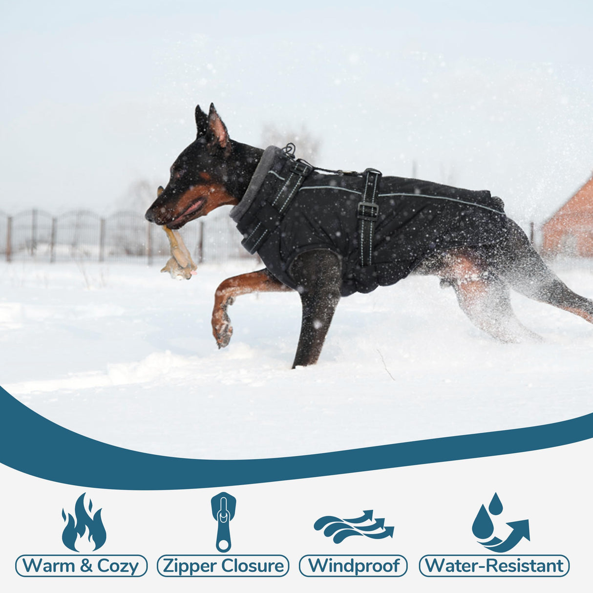PUMYPOREITY Snow Jacket for Large Dogs Waterproof, Warm Dog Winter Coat with Harness Built in, Fleece Jacket with Back Zipper, Cold Weather Coats for Outdoor, Windproof Pet Snowsuit, Blue, 3XL