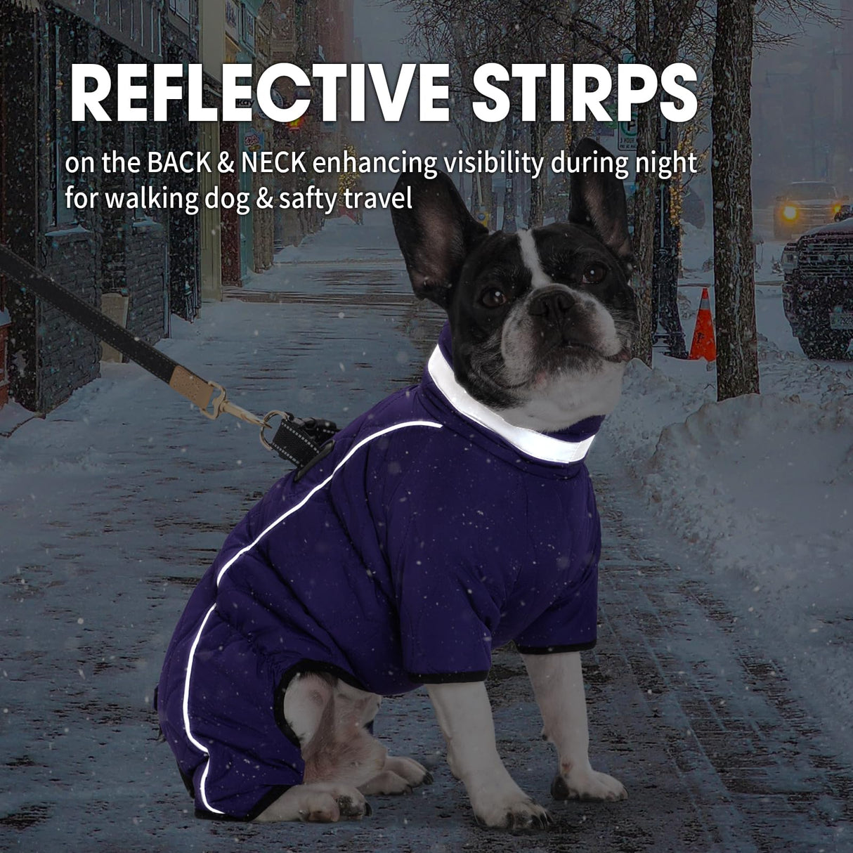Four Legged Dog Winter Coat for Small Dogs, Warm Puppy Onesie Clothes Christmas, Reflective Turtleneck Dog Jacket with Buckles & D-Rings, Puffer Cold Weather Coat Zipper