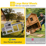 Aivituvin 80in Chicken Coop Mobile Hen House Outdoor Wooden Poultry Cage with Wheels Nesting Box Run