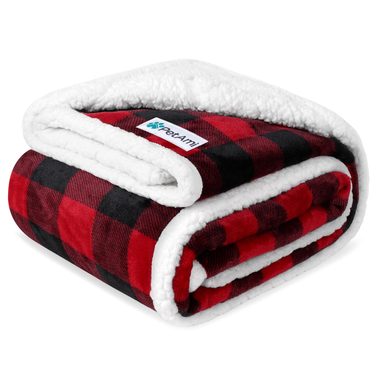 PetAmi Waterproof Dog Blanket for Medium Large XL Dog Puppy Cat Throw for Couch Cover Leakproof Protection, Sherpa Fleece, Reversible Soft Washable 80x60 Checker Plaid Red