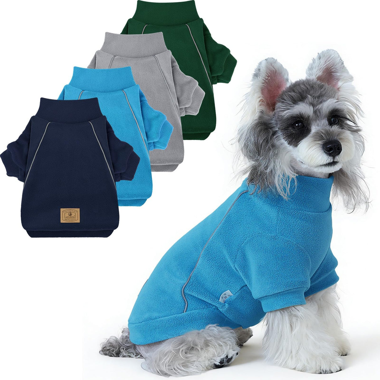 XPUDAC 4 Pack Dog Sweaters Fleece Dog Sweatshirt Winter Pet Clothes for Small Medium Dogs Boy Girl Pullover Puppy Christmas Outfits Cat Apparel, Grey, Blue, Navy, Green, XS
