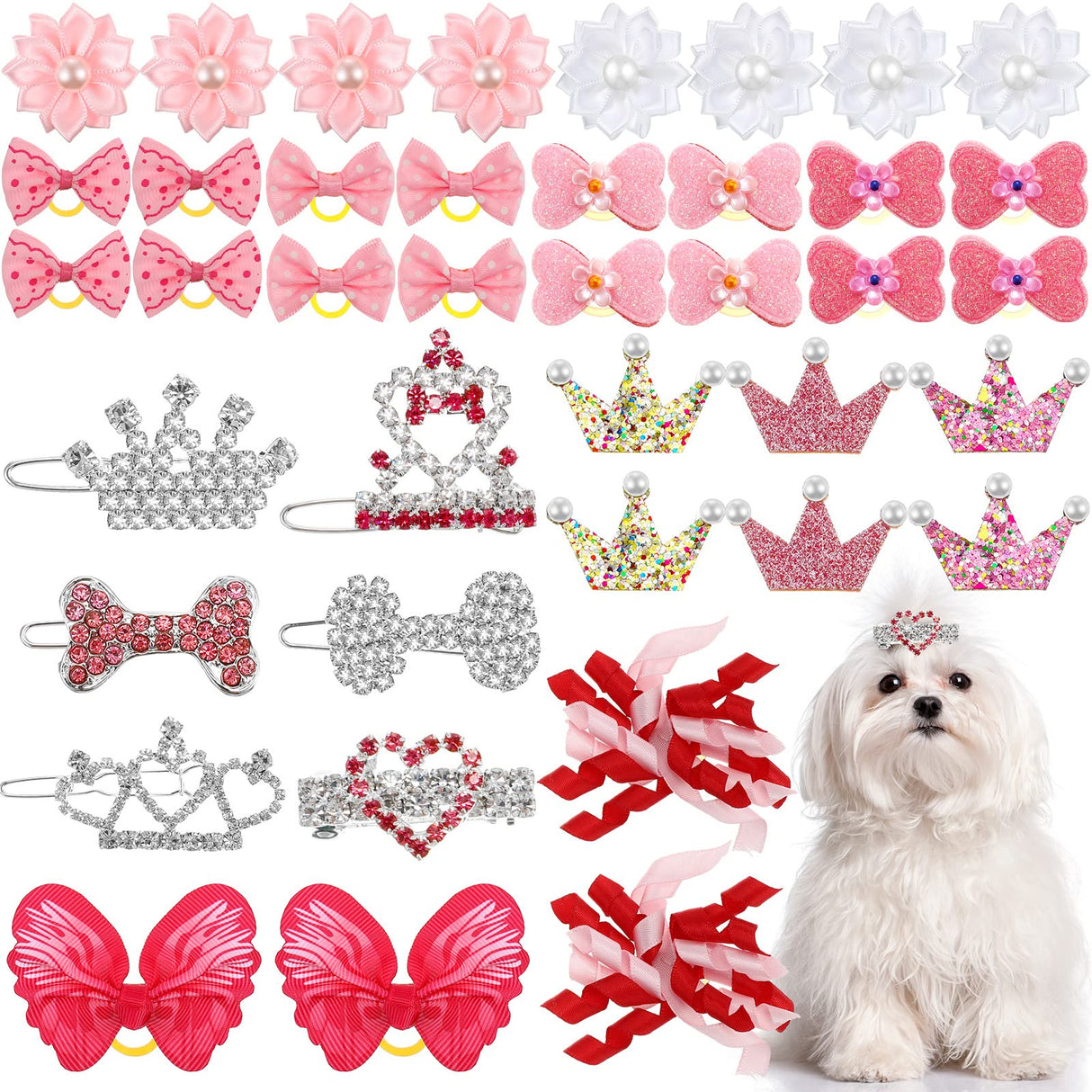 40 Pcs Dog Hair Bows Small Dog Hair Clips Puppy Yorkie Barrettes Princess Style Bow for Cat Party Birthday Grooming Accessories(Pink)