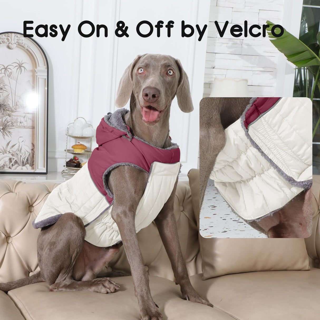 JoyDaog Detachable Hooded Dog Coat with Harness for Large Dogs,Super Warm Fleece Puppy Jacket for Cold Winter Doggie Coats,Red XXXL