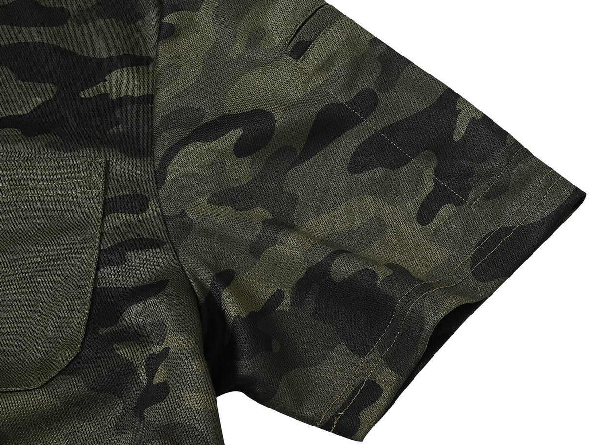 MoFiz Men's Polo Shirts Short Sleeve Quick Dry Outdoor Golf Sports Shirts with Pocket Regular Polo T-Shirt Camo Army Green XL