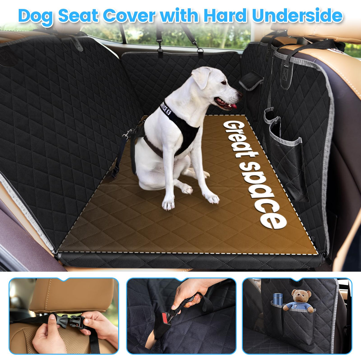 Dog Car Seat Cover for Back Seat, Back Seat Extender for Dogs with Hard Bottom, Supports 400 lbs, 2026 Upgraded Material, Anti Scratch, Safer, Easy to Use and Clean, Dog Hammock for Cars SUVs Trucks