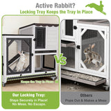 Gutinneen 2-Story Rabbit Hutch Bunny cage with Chew-Proof Ramp, Locking Leak-Proof Trays - Indoor/Outdoor 39.3" Wooden Rabbit Cage with Wheels for Rabbits, Guinea Pigs, Small Animal (Black and White)