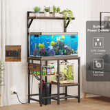 20-29 Gallon Fish Tank Stand, Aquarium Stand with Power Outlet, Heavy-Duty Reptile Terrarium Stand Table with 6-Leg Support and 4-Tier Adjustable Storage Shelves