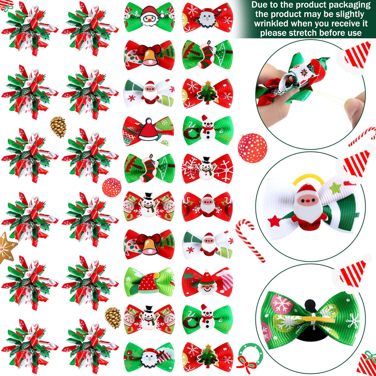 Weewooday 70 Pcs Dogs Hair Holiday Dog Bows Bowtie with Rubber Band Pet Hair Accessories Puppy Bowknot Topknot Pet Grooming Bow for Holiday Christmas Small Puppy Decor(Classic Style)