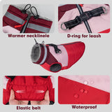 azuza Dog Coats for Large Dogs Waterproof Dog Coat with Reflective Strips and Harness Built in Warm Fleece Dogs Winter Coat Windproof with Back Zipper, Red 3XL