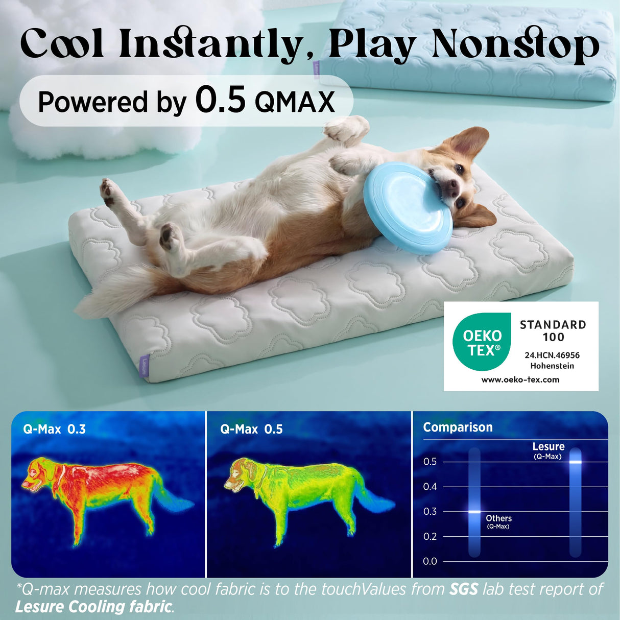 LE SURE Orthopedic Cooling Dog Bed, XL Q-Max>0.5 Cooling Mat with Removable Washable Cover, Breathable Egg Crate Foam Non-Slip Summer Pad for Extra Large Active/Senior/Long-Haired Pets, 41x27 Inch