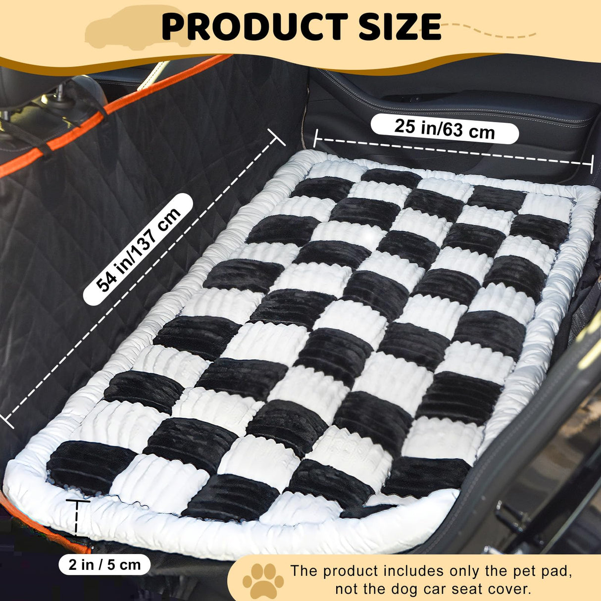iChosen Dog Bed Mat for Car Backseat Extender, 24.8'' x 54'' Non-Slip Travel Pet Blanket for Back Seat, Washable, Soft & Scratch-Proof, Universal Fit for Car, SUV, Truck, 2'' Thick (Black & White)