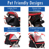HPZ Pet Rover XL Extra-Long Premium Heavy Duty Dog/Cat/Pet Stroller Travel Carriage with Convertible Compartment/Zipperless Entry/Pump-Free Rubber Tires for Small, Medium, Large Pets (Red 2nd-Gen)