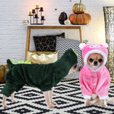 Queekay 2 Pieces Cute Dog Costume Halloween Cat Clothes Pink Pig PET Costume Design Dinosaur Clothing Puppy Outfits PET Hoodie Warm Dress up Clothes for Puppies and Kitten(Medium)