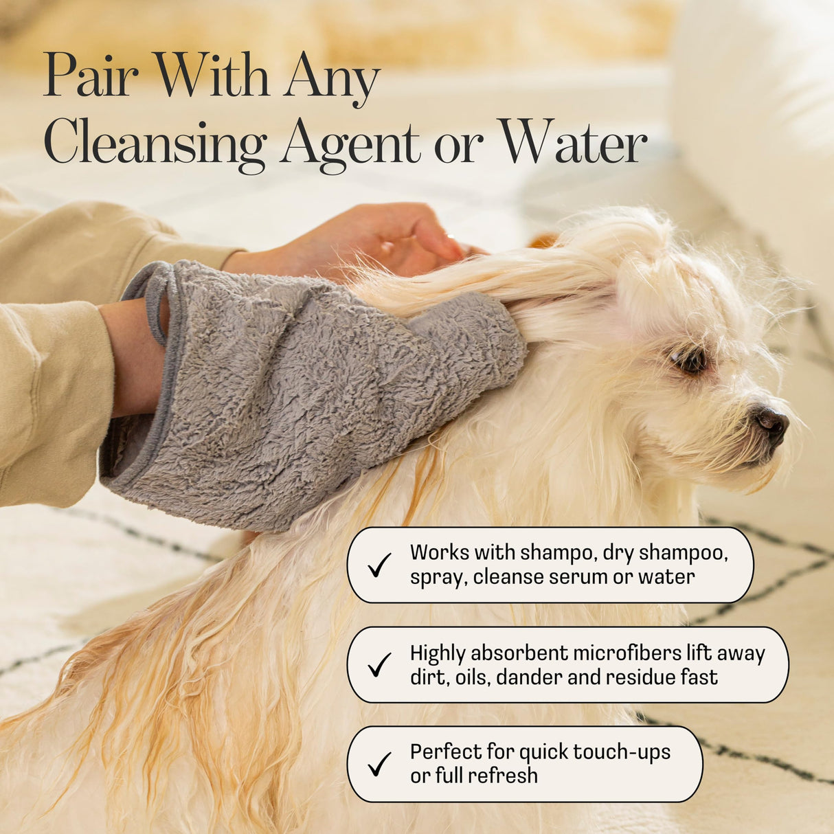 Muddi Mitt Microfiber Reusable Pet Wipes Grooming Towel Glove | Machine-Washable, Soft, Double-Sided Bath Mitt Replaces Wipes | Dirt Odor Removal | Gentle Paw Coat Cleaner | Dogs & Cats (A Pair)
