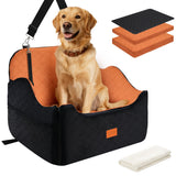 XEEP Dog Car Seat for Medium/Large Dogs Up to 60lbs, Dog Booster Seat with Memory Foam Cushion, Washable Pet Car Seat with Safety Belt & Pee Pad & Blanket, Fits in Back Seat(Black/Brown)