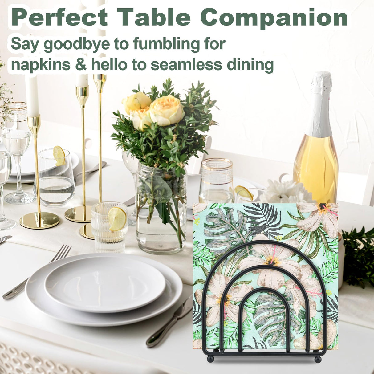 Metal Napkin Holder for Table - No Assembly Matte Black Paper Napkin Holders for Kitchen, Compact Design Cocktail Napkins Hoder Dispenser for Home Countertop, Restaurant & Outdoor Use