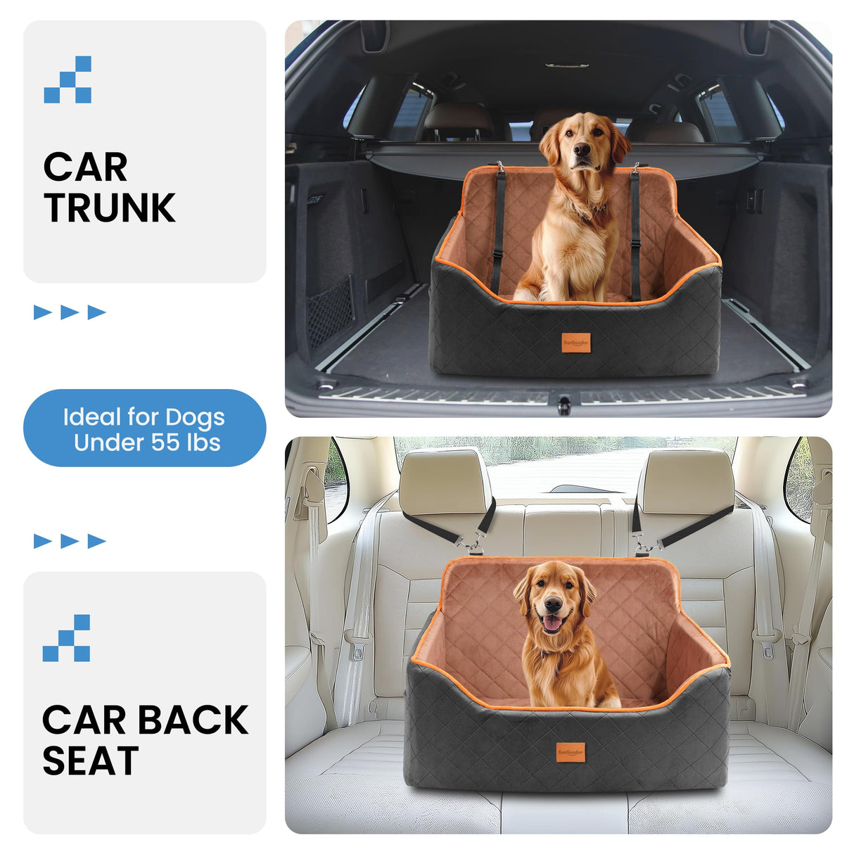 Dog Car Seat for Medium Dogs - Pet Car Seat with 2 Safety Straps & Waterproof Padding, Portable Pet Carrier for Cars, Trucks & SUVs, Comfortable Booster Bed for Pets Up to 55lbs (Black/Coffee)