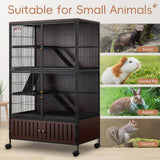HABUTWAY 60''H Metal Large Ferret Cage, Rolling Chinchilla Cage with Removable Ramps& Double Door, Critter Nation with Locker, Small Animal Cage, Rat Indoor Wooden Pet Crate Furniture