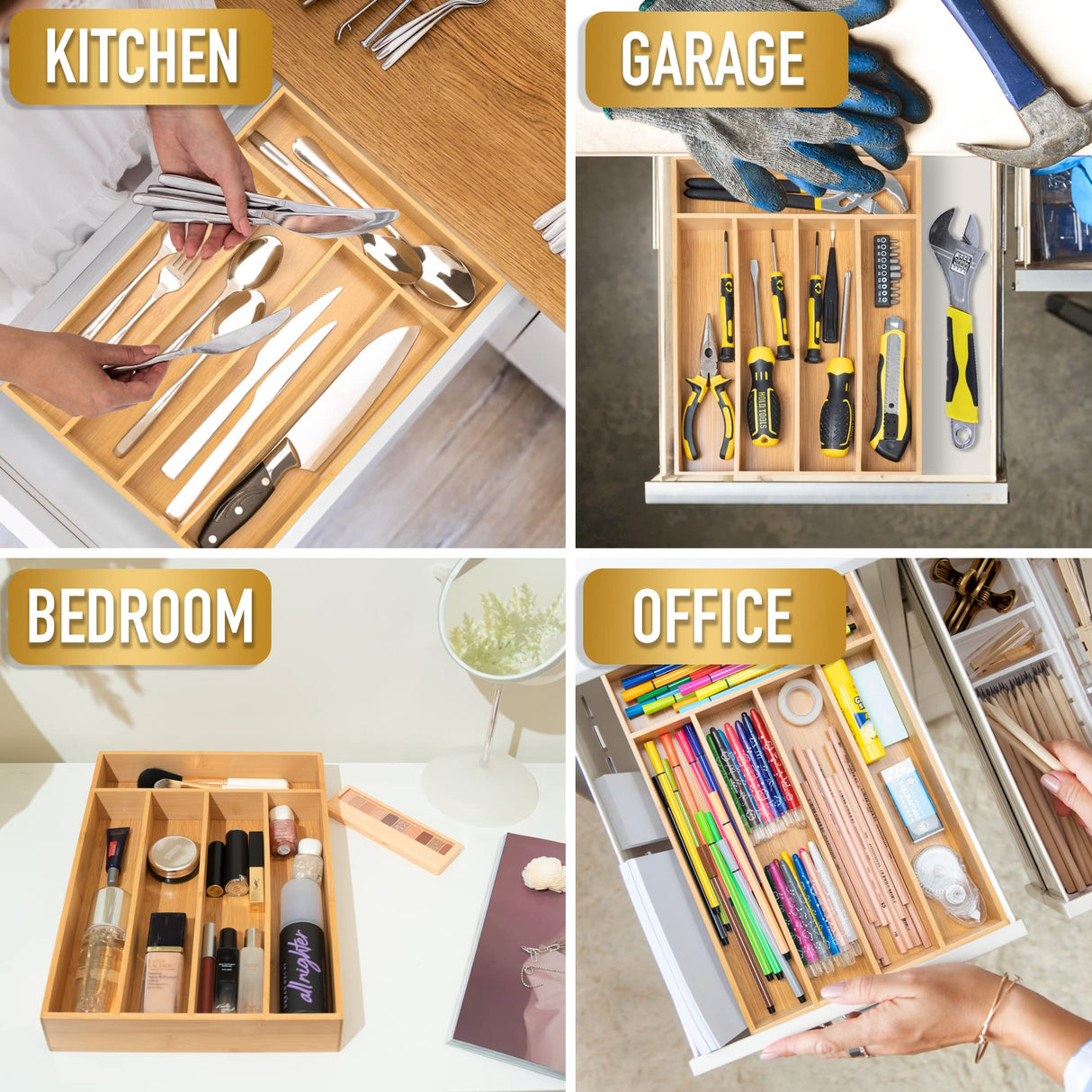 Silverware Organizer Kitchen Drawer Organizer Utensil Organizer Bamboo Silverware Holder Cutlery Organizer in Drawer Flatware Organizer Tray(5 slots, Natural