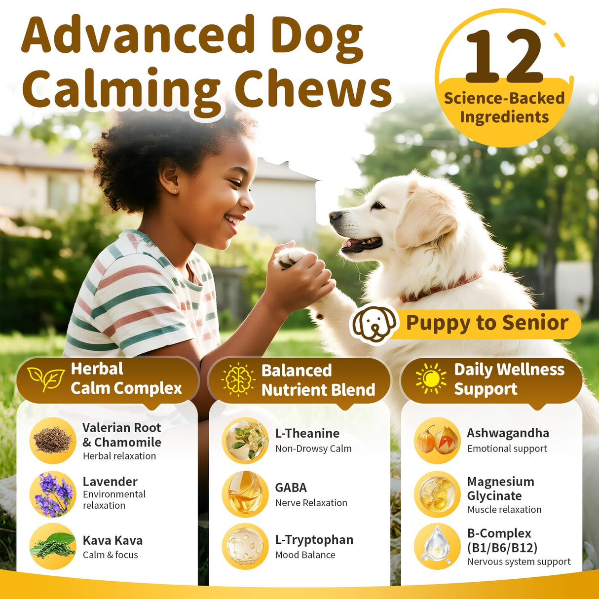 POPPAW Calming Chews for Dogs – 12-in-1 Dog Calming Treats with Herbal & Vitamins, Relaxation, Focus & Behavior Support for Anxiety, Separation, Barking, Travel, Stress, Upgraded Bacon Flavor, 90 Ct
