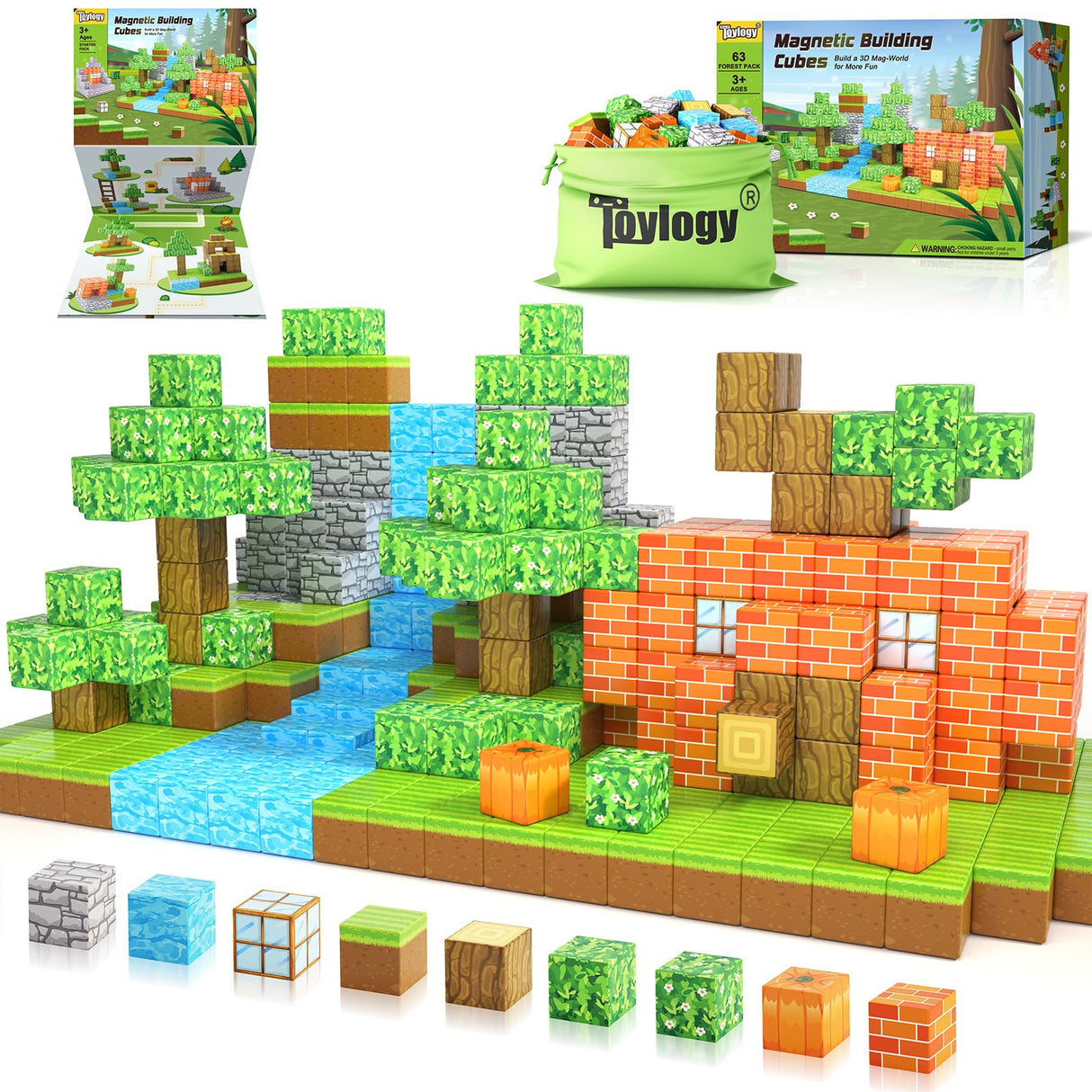 Magnetic Blocks-Build Mine Magnet World Pumpkin Edition Kids Games Toys for Boys Girls 3+ Years Old Magnetic STEM Construction Toys Ages 4-6 6-8 5-7 for Halloween Birthday Gifts