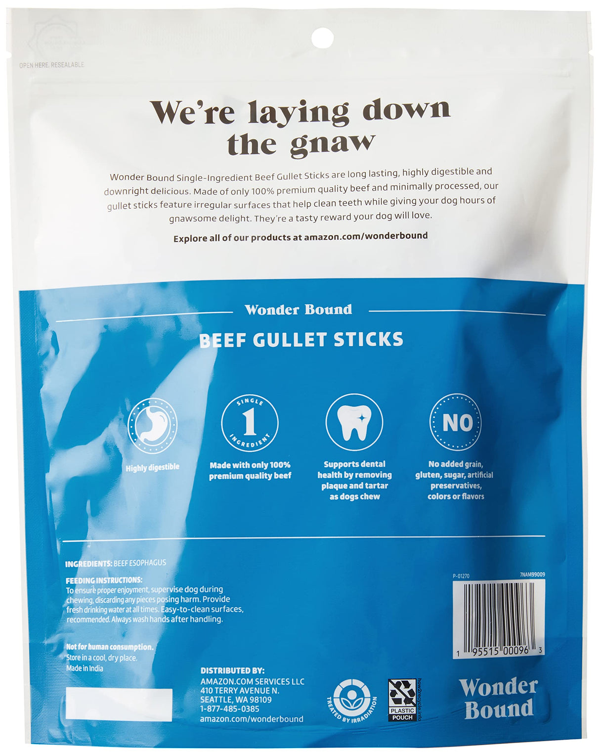 Wonder Bound Beef Gullet Sticks Dog Treats, 5-6 Inch, Pack of 25, Highly Digestible, Minimally Processed, 7.05 Ounce, 25 Count (Pack of 1)