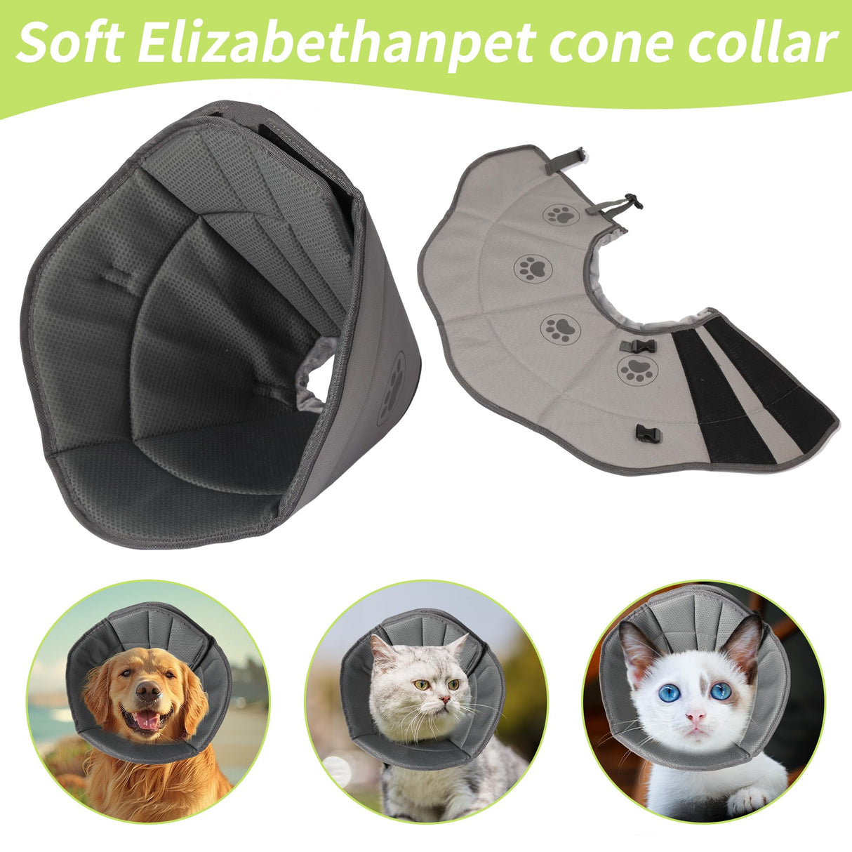 Gmkato Soft Dog Cone for Small Medium Large Pets After Surgery, Comfy Cone for Dogs, Cones for Dogs to Stop Licking, Pet Elizabethan Collar Alternative to Prevent Licking Wounds (Grey, XL)