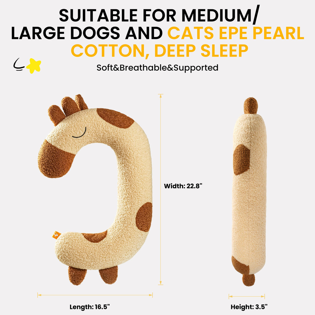 HiPetpy Dog Pillow - Soft Neck Pillow for Dogs, Washable Dog Calming Pillows for Better Sleep, Reduces Anxiety, Gift for Medium/Large Dogs and Cats (Yellow)