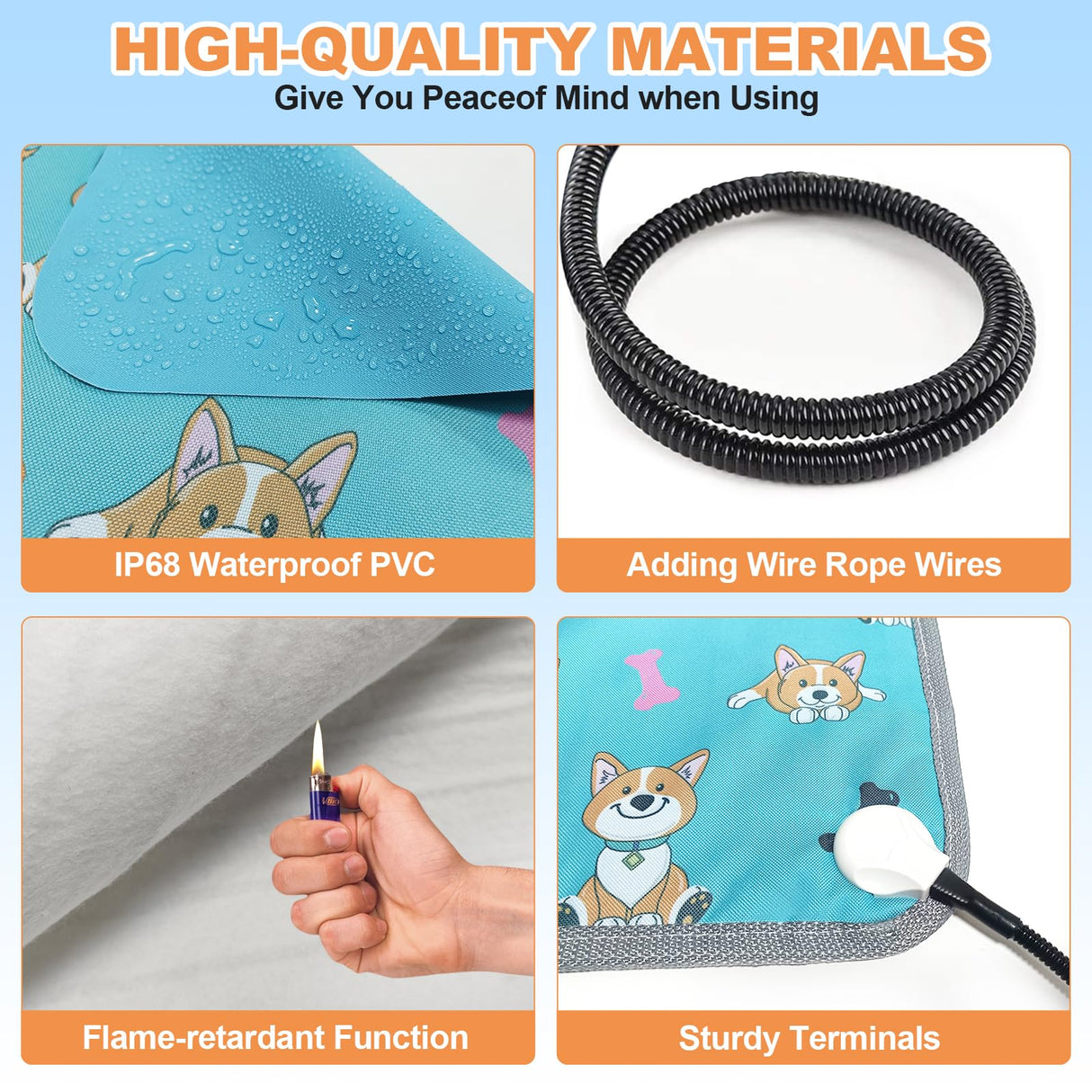 Large Pet Heating Pad (30x47in) Temperature Adjustable Dog Cat Heating Pad with Timer, Waterproof Heated Cat Bed Mat with Chew Resistant Cord