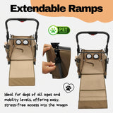 LONGDOG IMPRESSIONS Foldable Pet Wagon Dog Stroller with Removable Fully Zipped Tent, Pet Travel Wagon with Extendable Ramp Built-in Storage Attached Water and Food Station